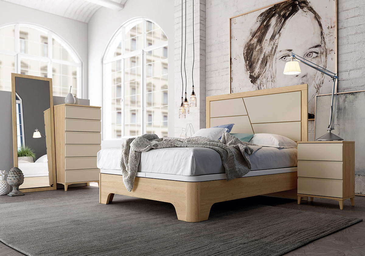 Mobiliario del hogar - cama con cuadro de cara en el fondo