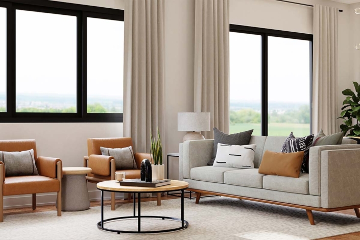 Tienda de muebles en Arnedo - salón con sofá y mesa redonda