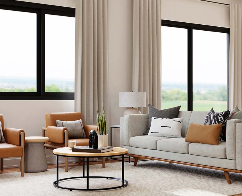 Tienda de muebles en Arnedo - salón con sofá y mesa redonda